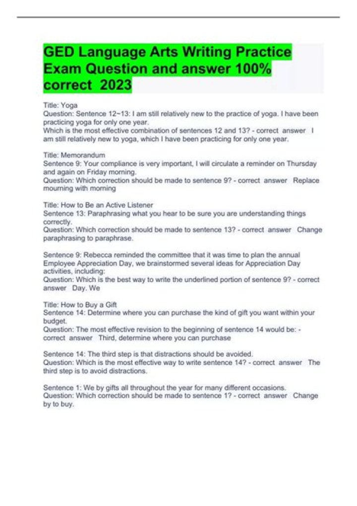 Free Language Arts GED Practice Test PDF for Study & Prep