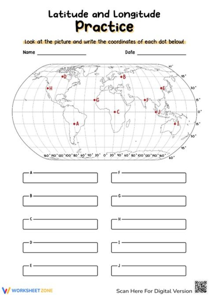 Free Latitude Longitude Worksheet PDF for Geography Students