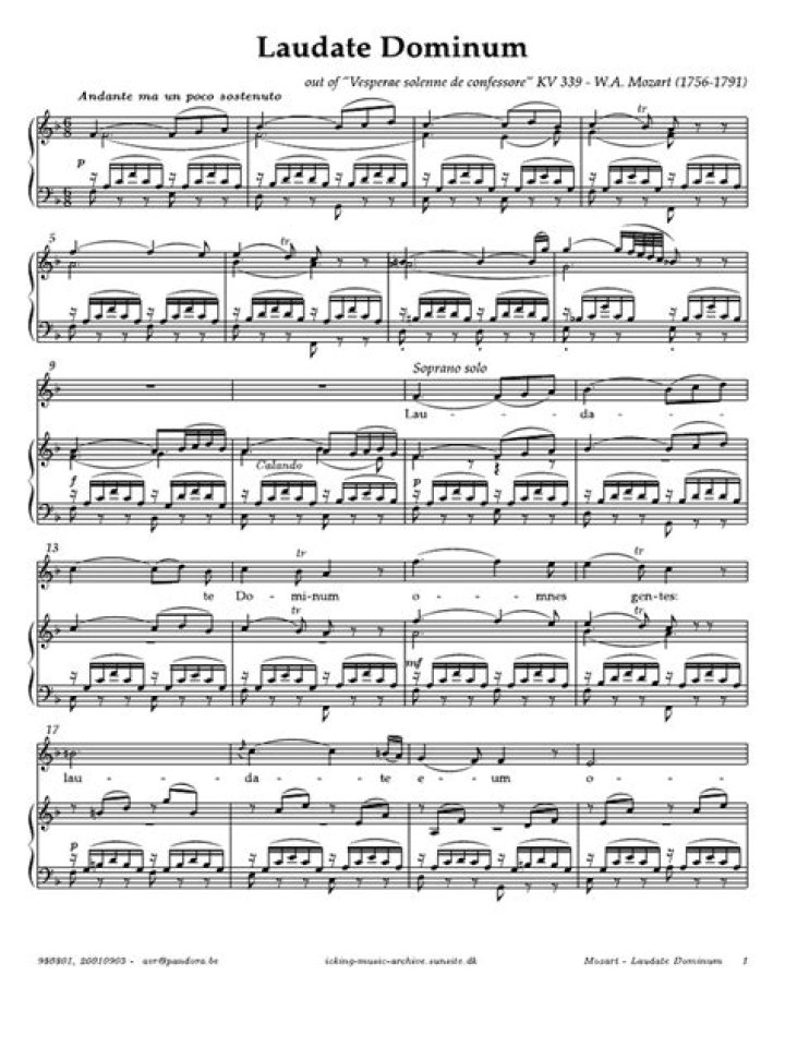 Laudate Dominum Mozart Sheet Music PDF – Free Download