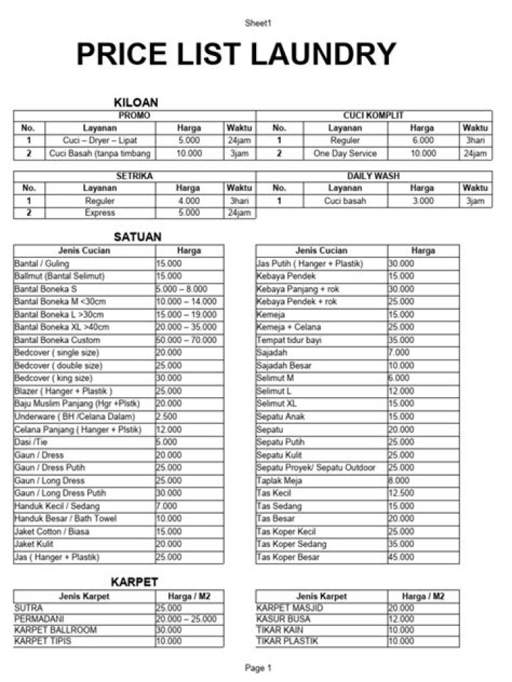 Laundry Price List PDF: Affordable Rates & Complete Breakdown