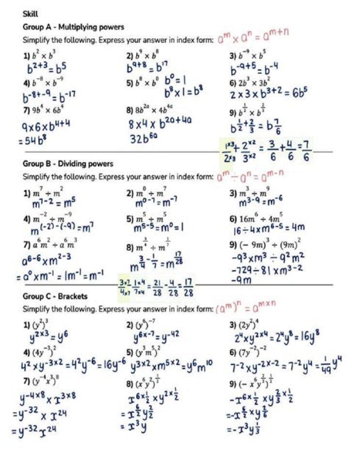 Free Law of Indices Worksheets PDF – Practice Problems & Answers