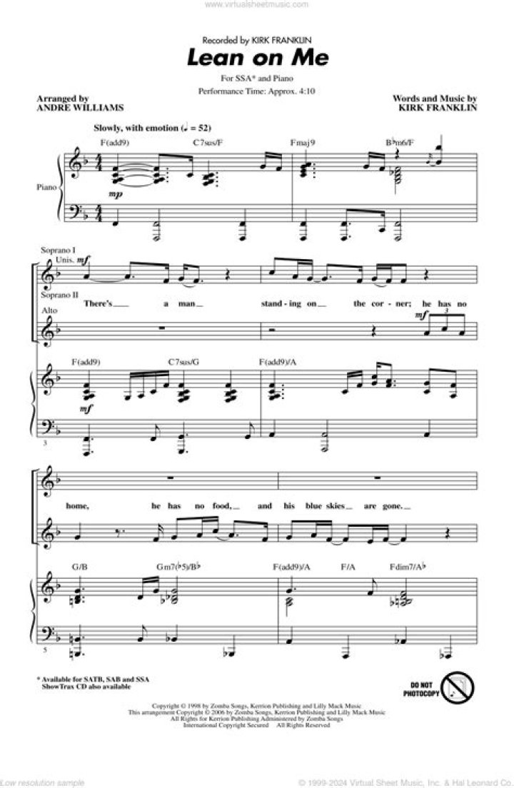 Free Lean on Me Choir Sheet Music PDF for Instant Download
