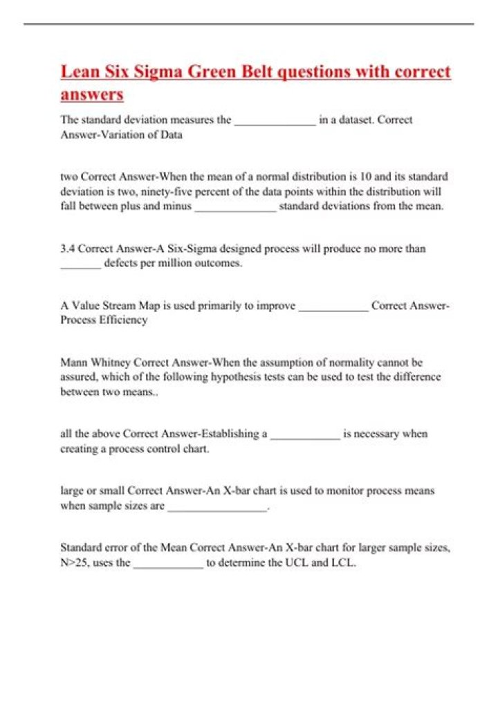 Lean Six Sigma Yellow Belt Exam Prep: Key Questions & Answers PDF
