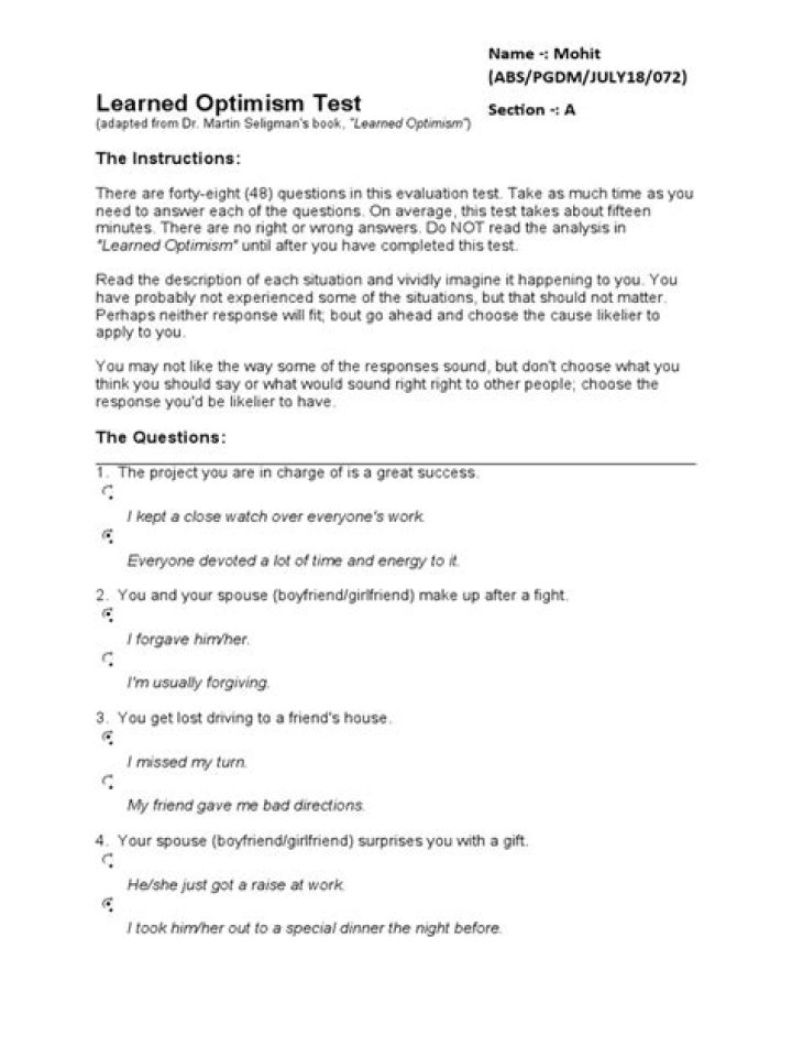 Master Learned Optimism: Free PDF Test & Report