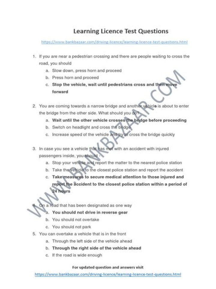 Punjab Learning License Test Questions PDF – Download Now