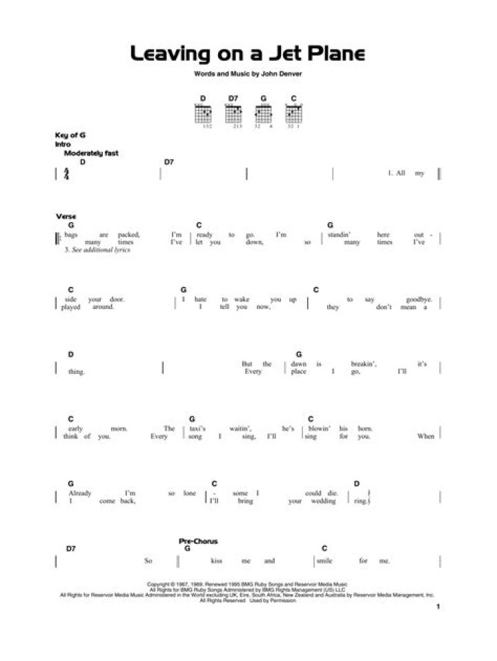 Leaving on a Jet Plane – Free Piano Chords PDF for Musicians