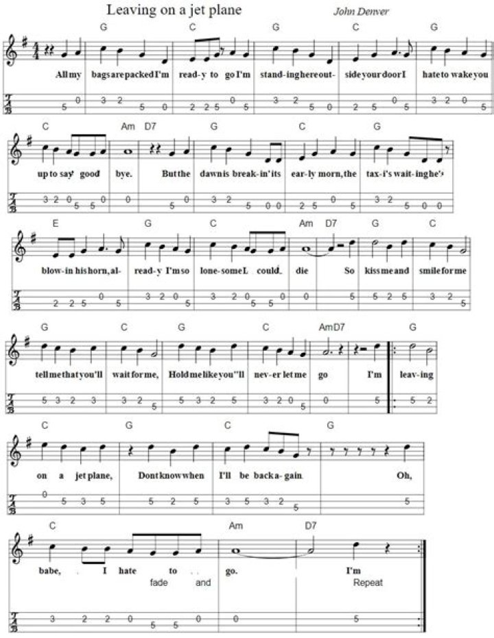 Leaving on a Jet Plane Guitar Chords PDF – Free Printable Tutorial