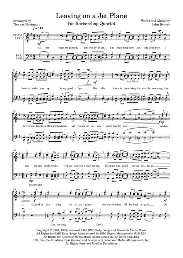 Free Leaving on a Jet Plane Sheet Music PDF – Download Now