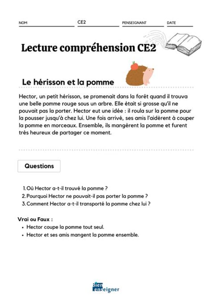 Apprenez la Compréhension CE2 : Texte et Questions PDF Gratuit