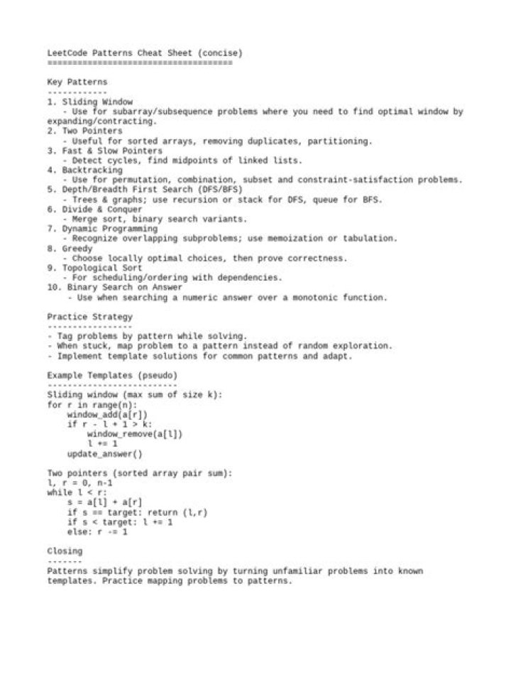LeetCode Patterns Cheat Sheet PDF for Success
