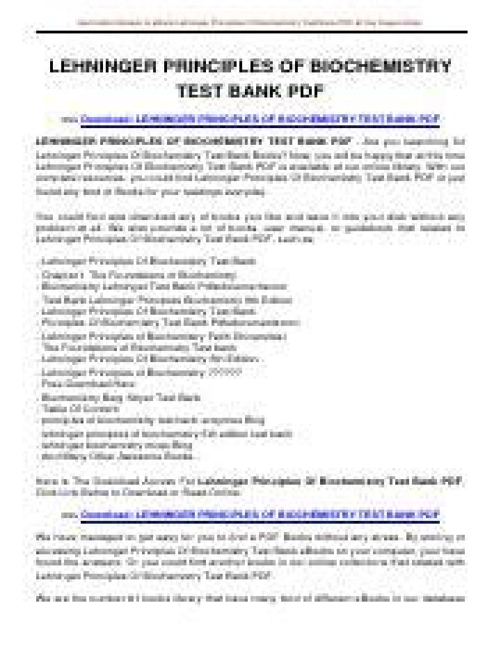 Lehninger Principles of Biochemistry Test Bank PDF: Practice Questions & Solutions