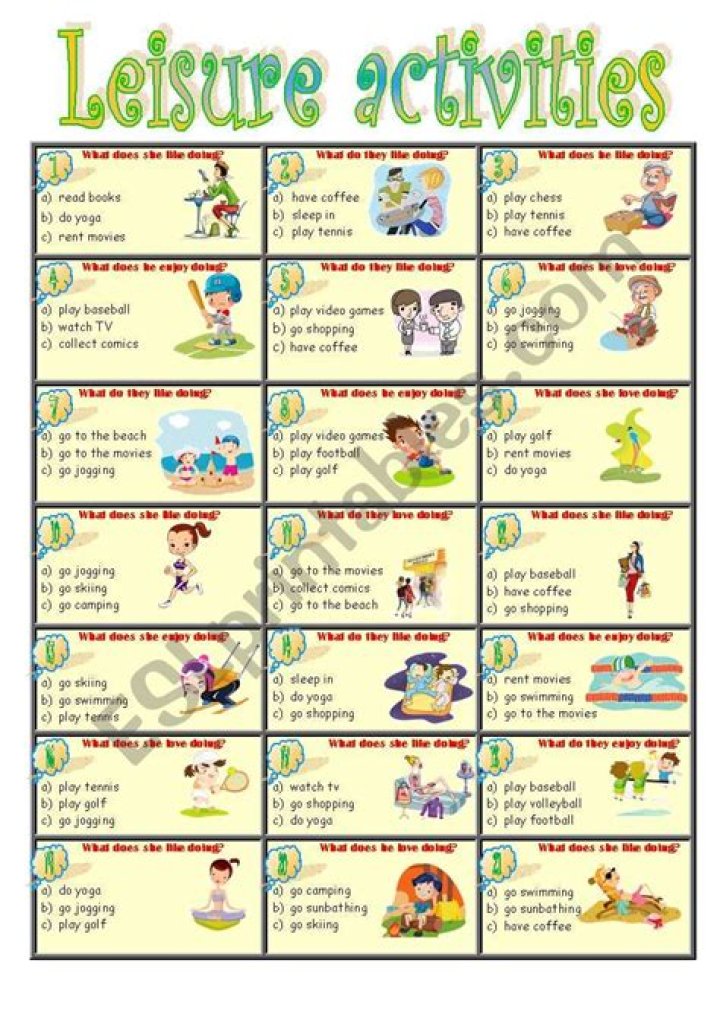 Free Leisure Activities Worksheets PDF for Fun & Creative Downtime