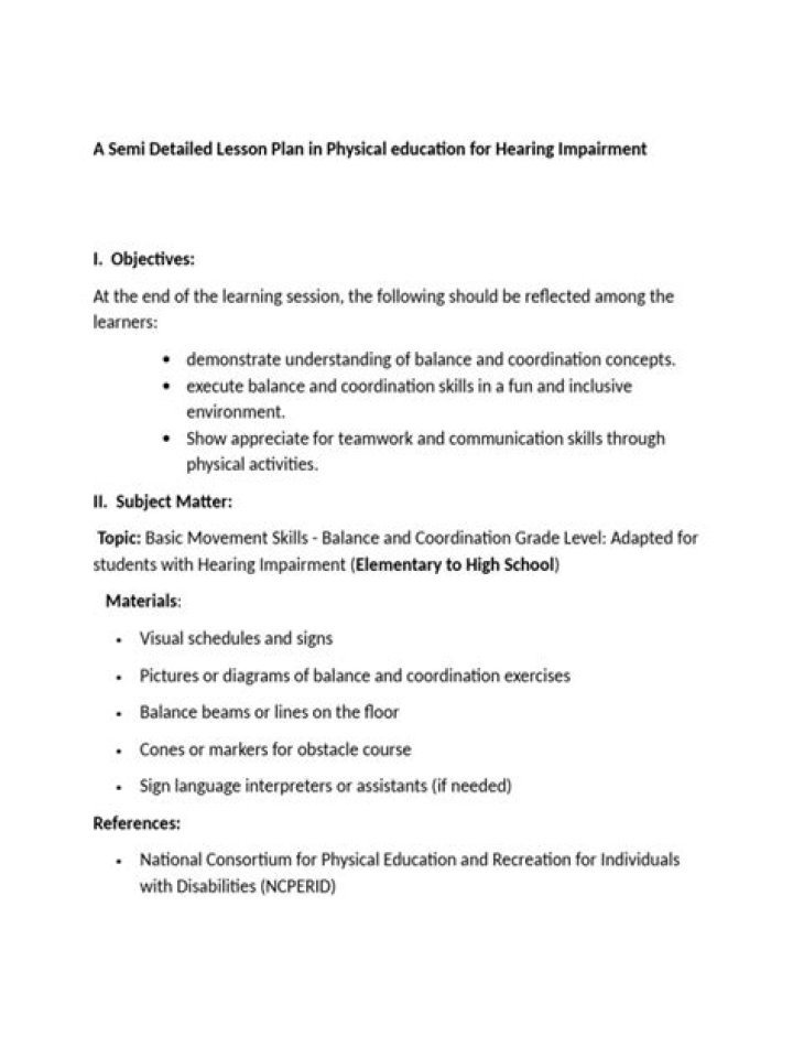 Lesson Plan for Hearing Impaired Students PDF