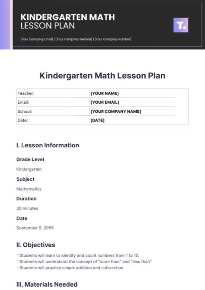 Free Kindergarten Math Counting Lesson Plan PDF | Easy Counting Activities