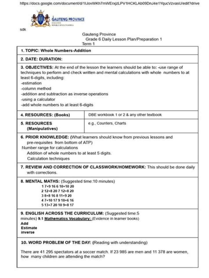 Free Lesson Plan for Maths Class 6 PDF – Easy & Effective Teaching Resources
