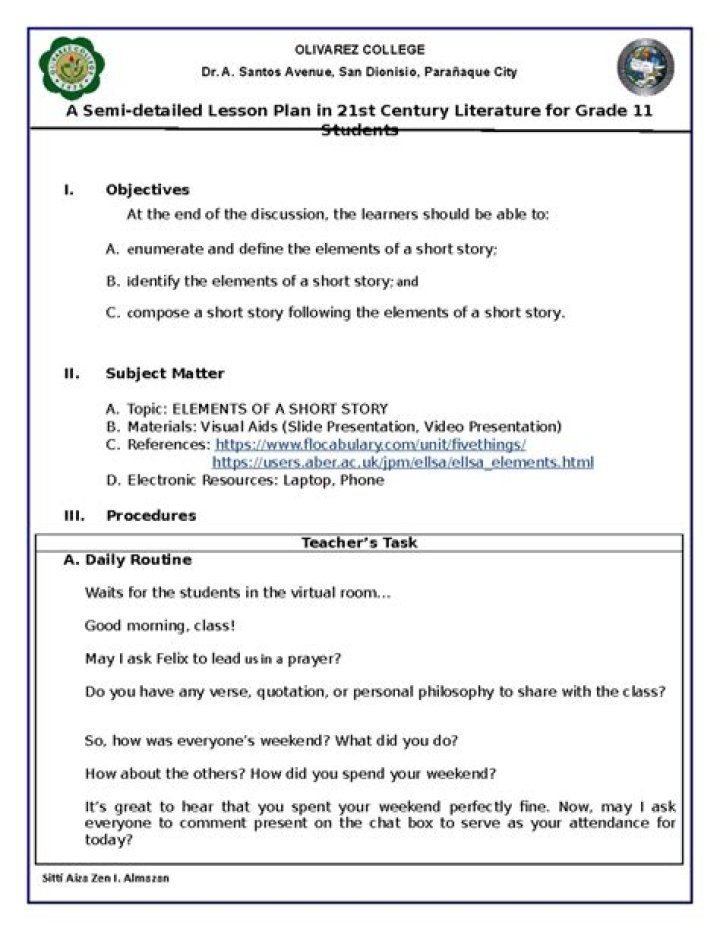 Free Lesson Plan for Short Story PDF | Ready-to-Use Teaching Materials