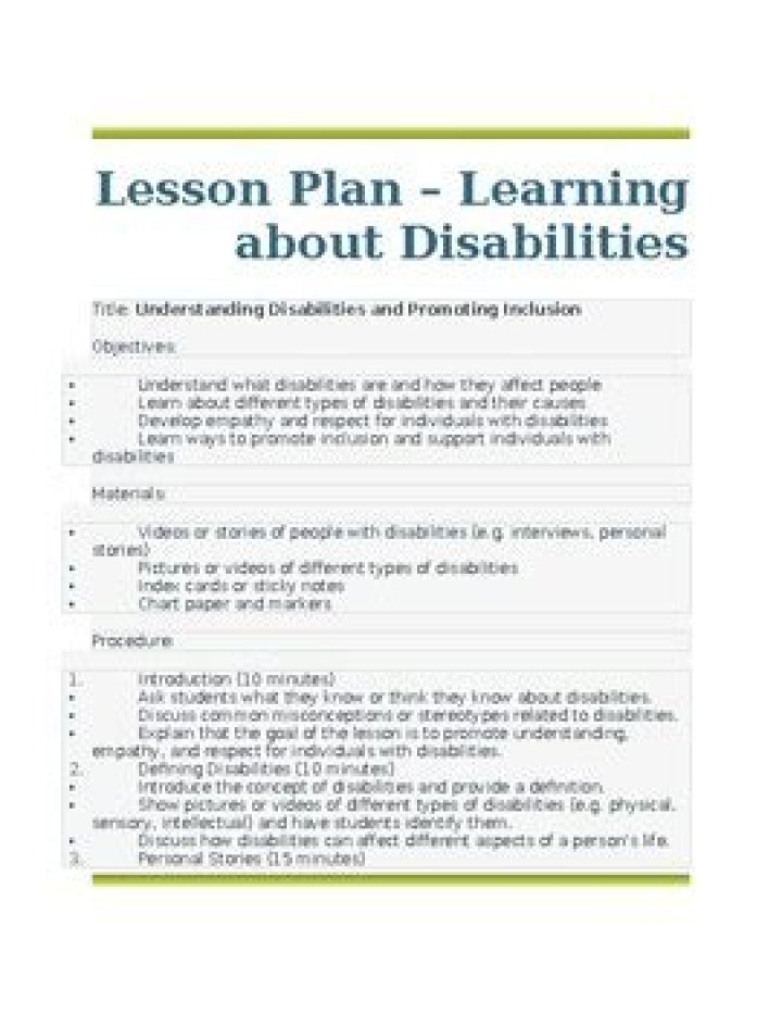 Comprehensive Lesson Plan for Students with Learning Disabilities in PDF Format