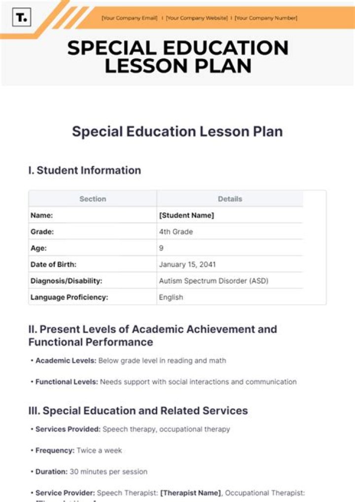 Download Free Lesson Plan for Students with Special Needs (PDF)