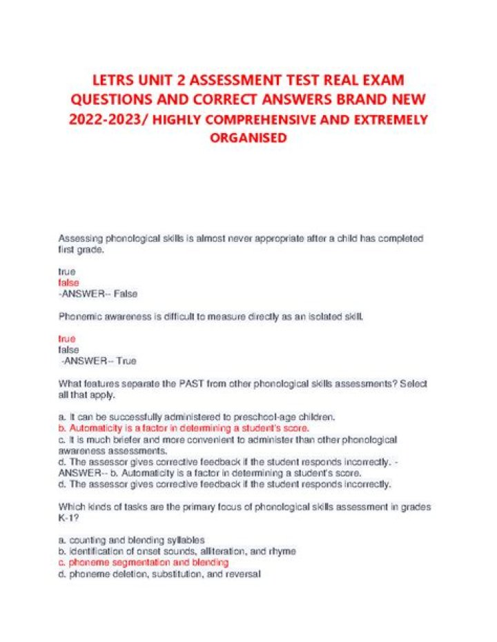 LETRS Unit 2 Assessment Answers PDF Quizlet – Get Instant Practice