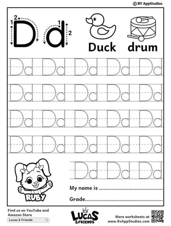 Printable Letter D Tracing Worksheets PDF for Kids