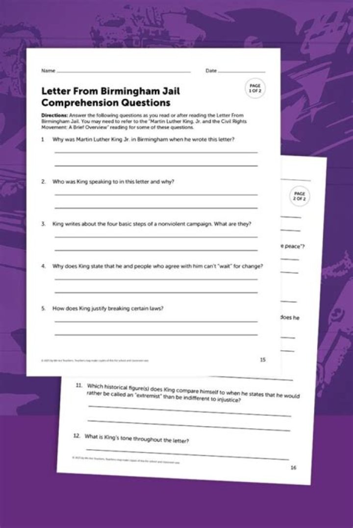 Birmingham Jail Letter Comprehension Questions PDF Guide