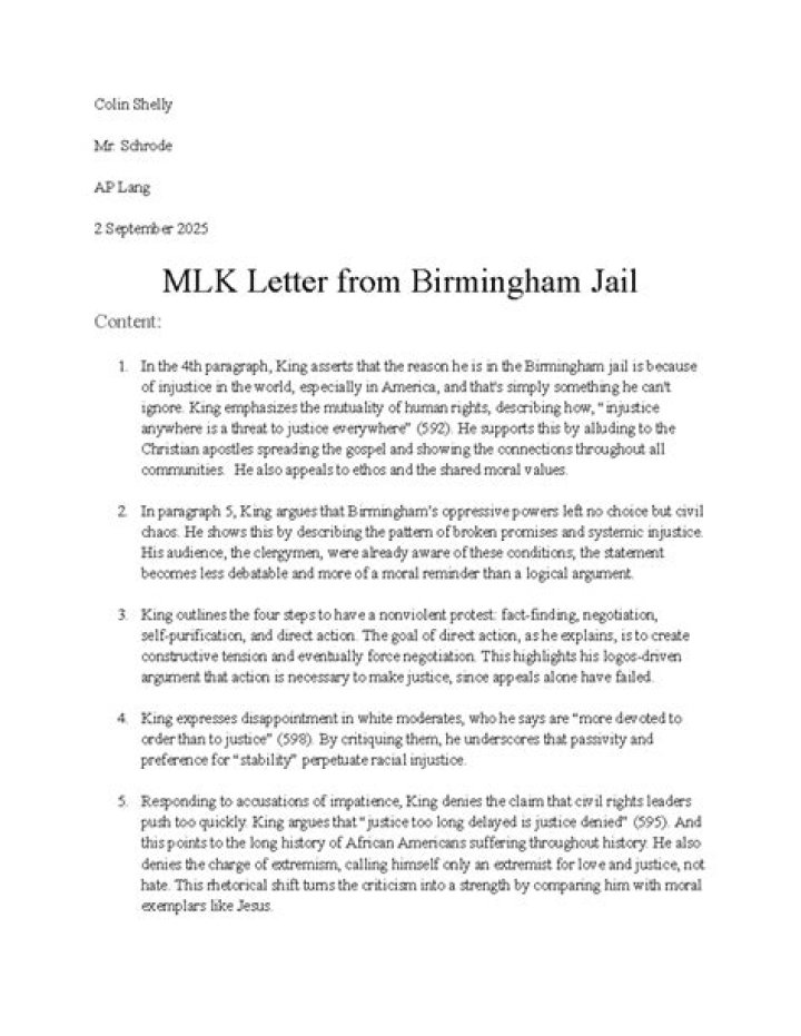 Letter from Birmingham Jail: Test PDF for Exam & Study Use