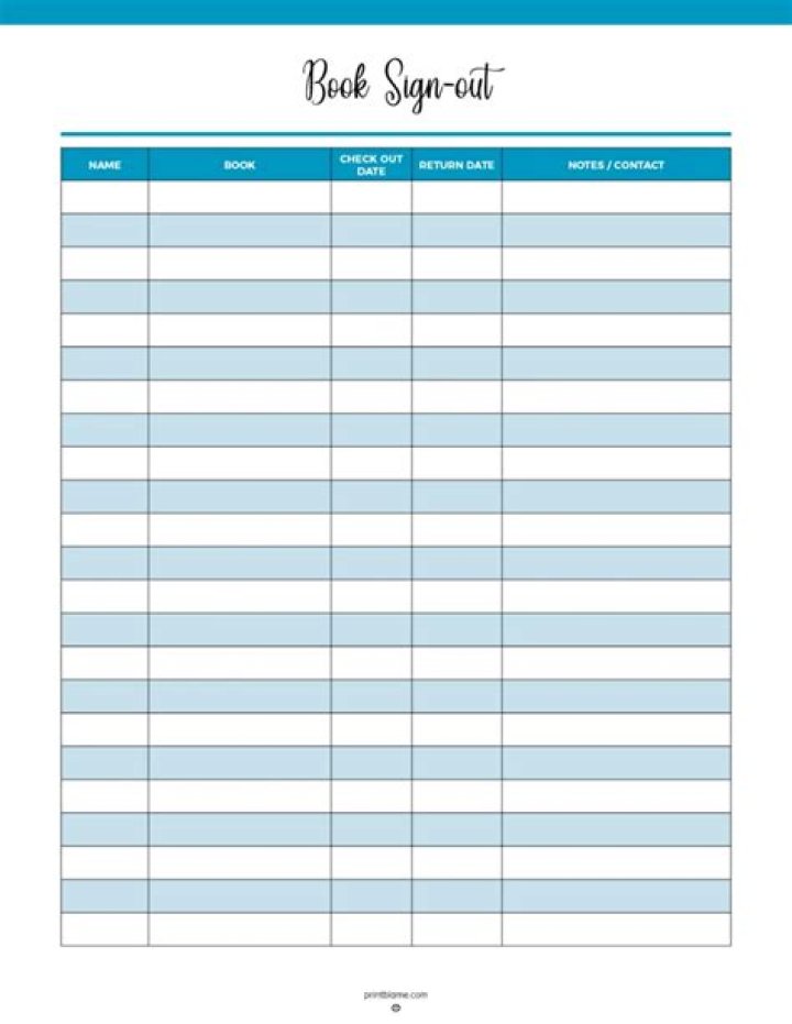 Download Free Library Book Sign Out Sheet PDF