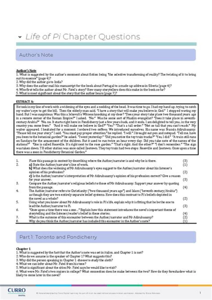 Life of Pi Chapter Questions and Answers PDF – Perfect Study Guide