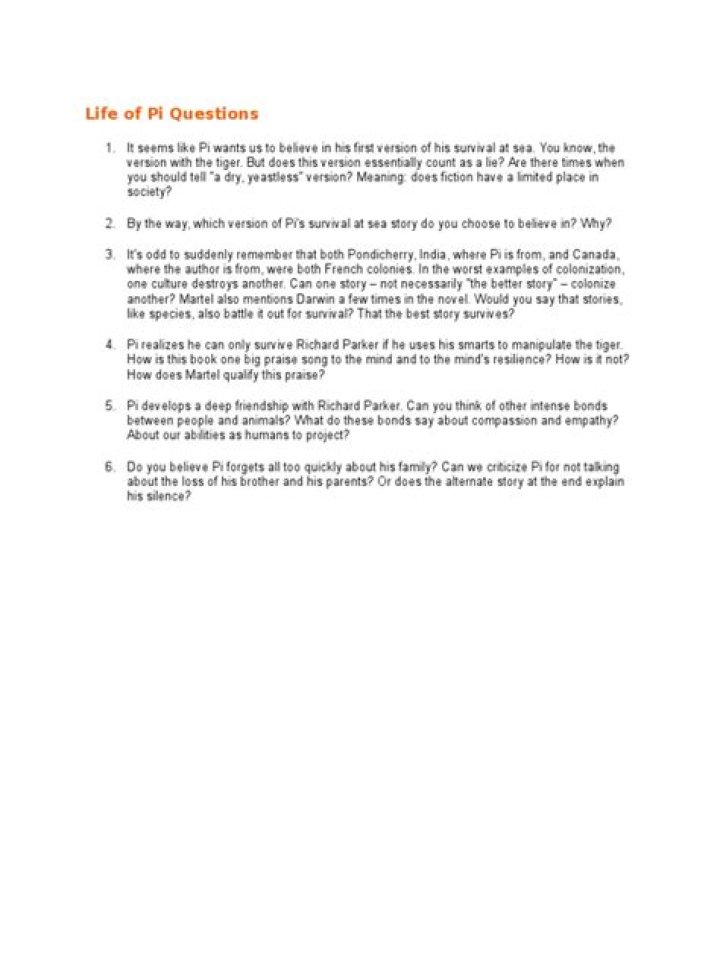 Life of Pi Questions PDF: Analyze Themes, Symbols & Essay Prompts