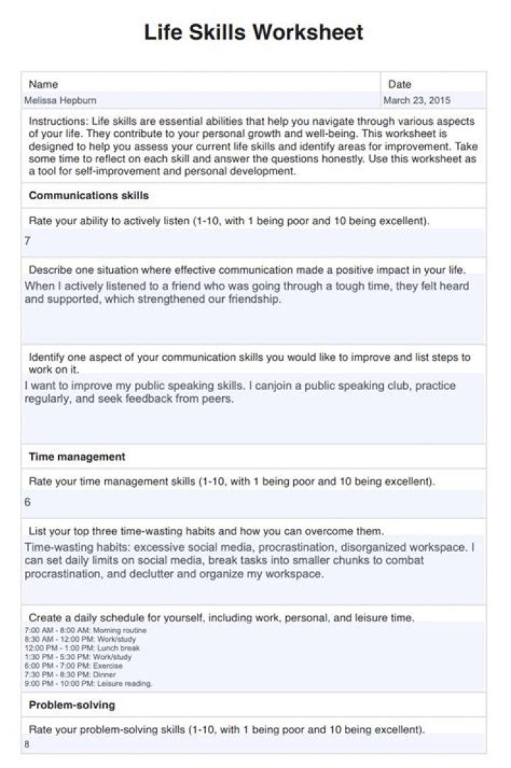 Life Skills Worksheet PDF: Build Essential Daily Living Skills