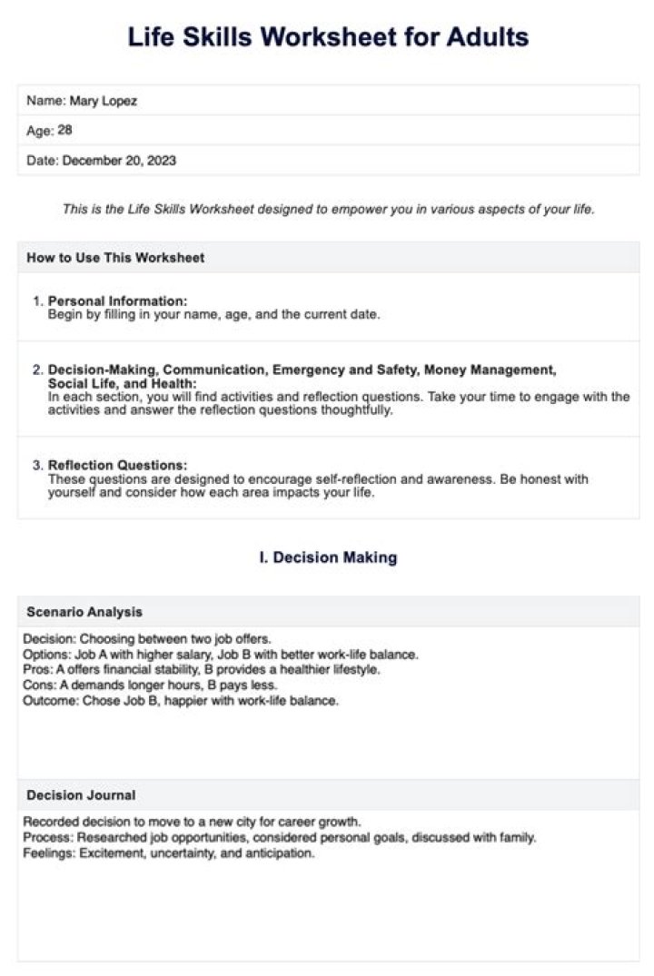 Free Life Skills Worksheets for High School Students – Downloadable PDF