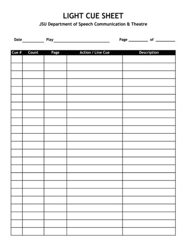 Lighting Cue Sheet PDF – Download Professional Stage Lighting Cues