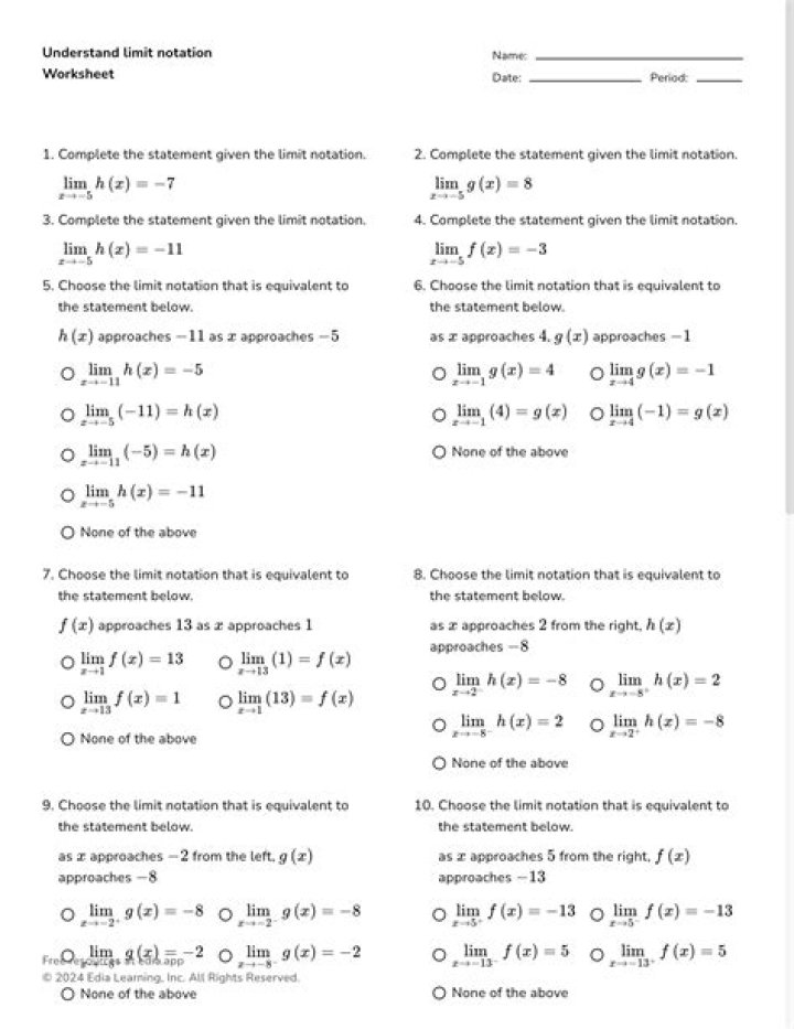 Limits Calculus Worksheet PDF: Practice Problems & Solutions