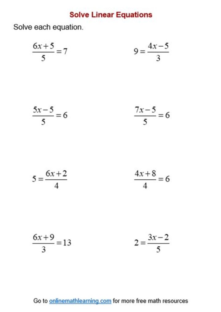 Linear Equations with Fractions Worksheet with Answers PDF – Practice & Solutions