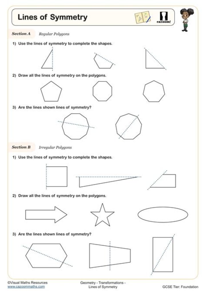 Free Lines of Symmetry Worksheet Geometry PDF for Students