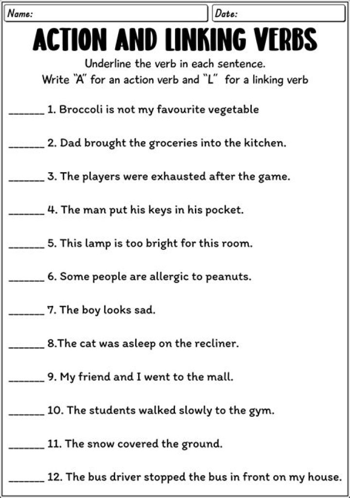 Master Linking & Action Verbs with This Free Worksheet PDF