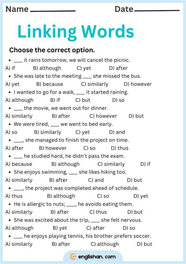 Free Linking Words Worksheets PDF: Boost Your Writing Skills