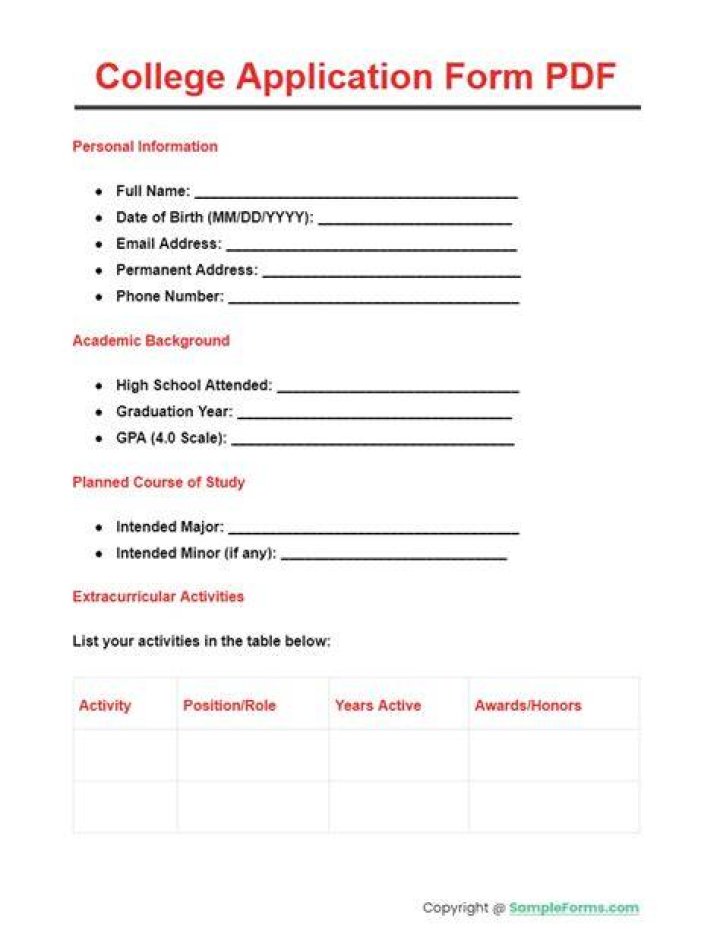 Free List of College Application Fees PDF – Cost Breakdown & Totals