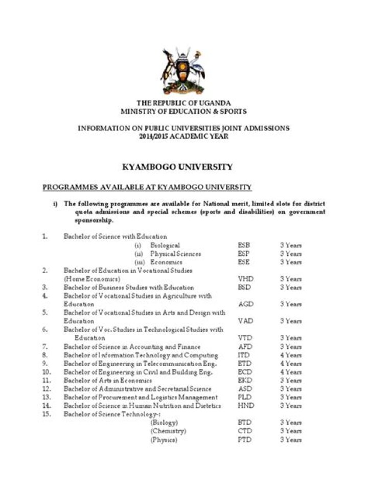 Complete List of Courses Offered at Kyambogo University PDF