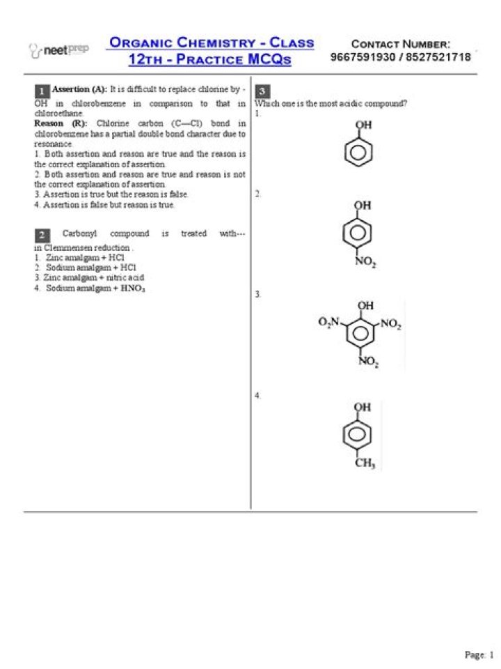 Essential List of Distinguishing Tests in Organic Chemistry Class 12 PDF