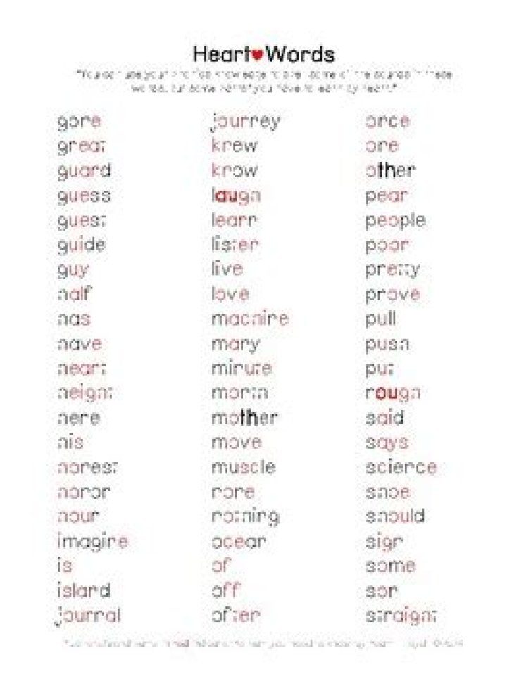 Free Heart Words PDF for Kindergarten – Build Emotional Vocabulary