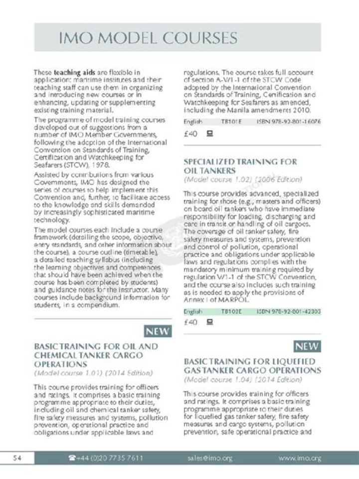 Free PDF List of IMO Model Courses for Maritime Training