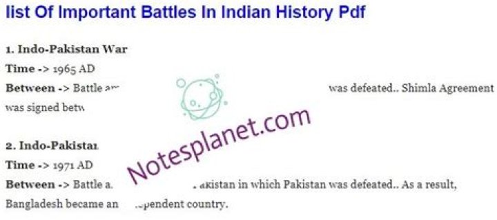 Essential List of Important Battles in Indian History PDF