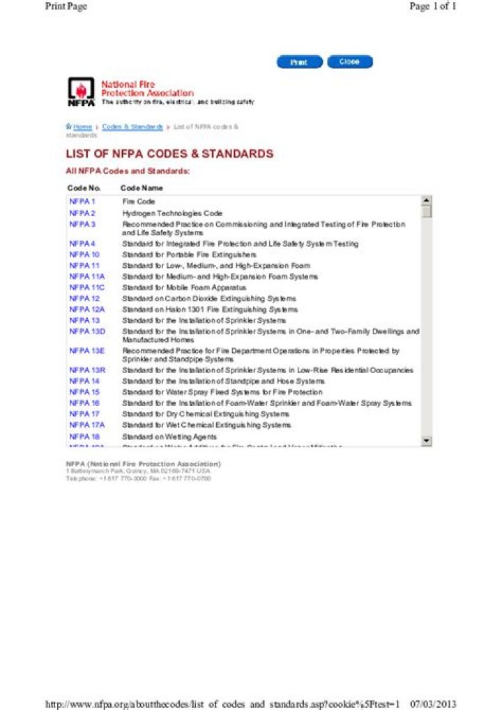Complete List of NFPA Codes and Standards PDF Download