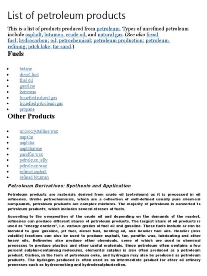 Comprehensive List of Petroleum Products PDF Download