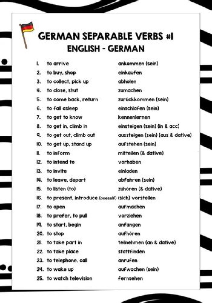 Essential List of Separable Verbs in German PDF Guide