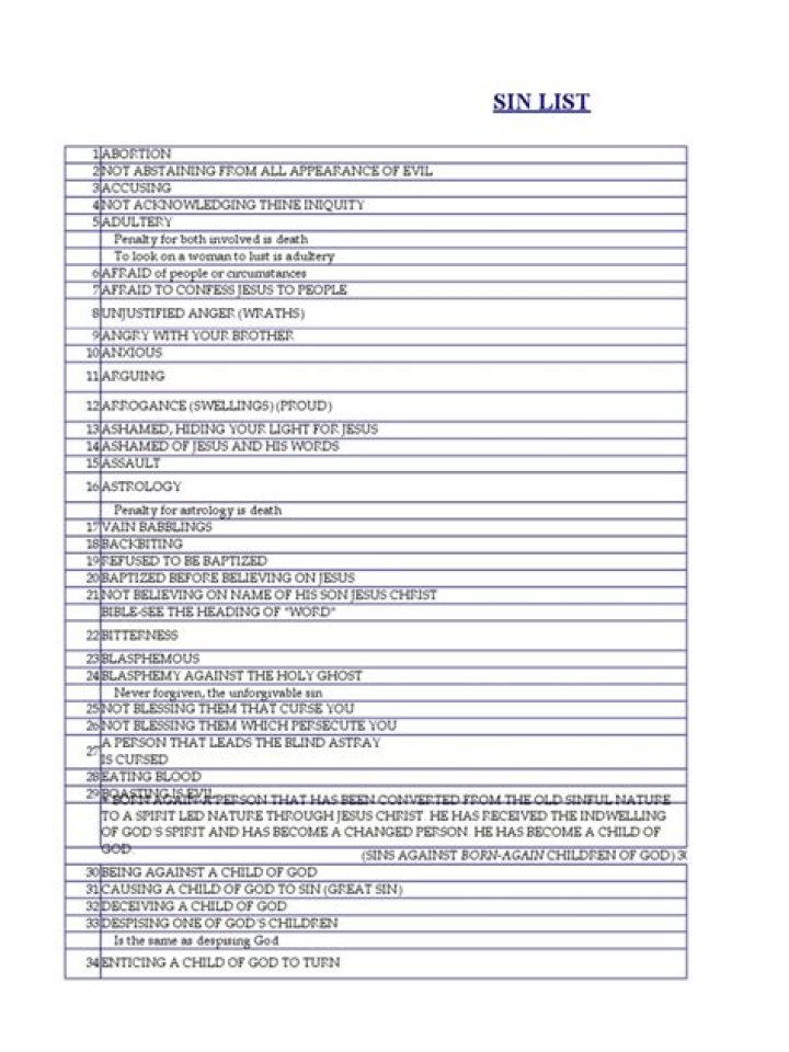 Complete List of Sins PDF – Free Download