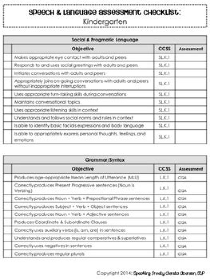 Free PDF List of Speech and Language Assessments
