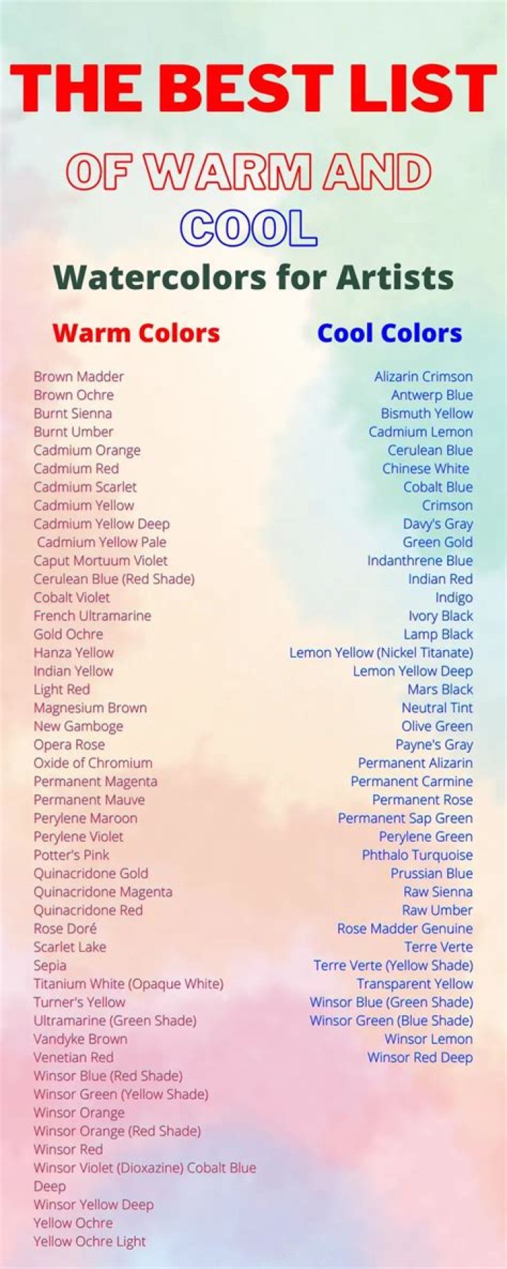 Warm & Cool Watercolor Palette: PDF List for Artists