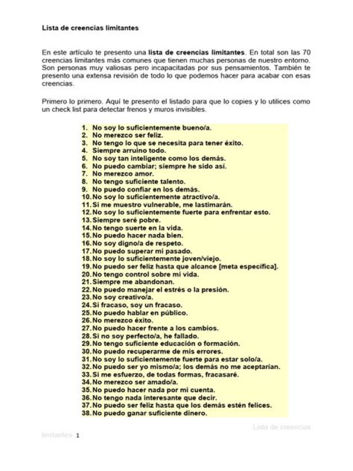 Lista de Creencias Limitantes PDF: Descubre y Supera Tus Barreras Mentales